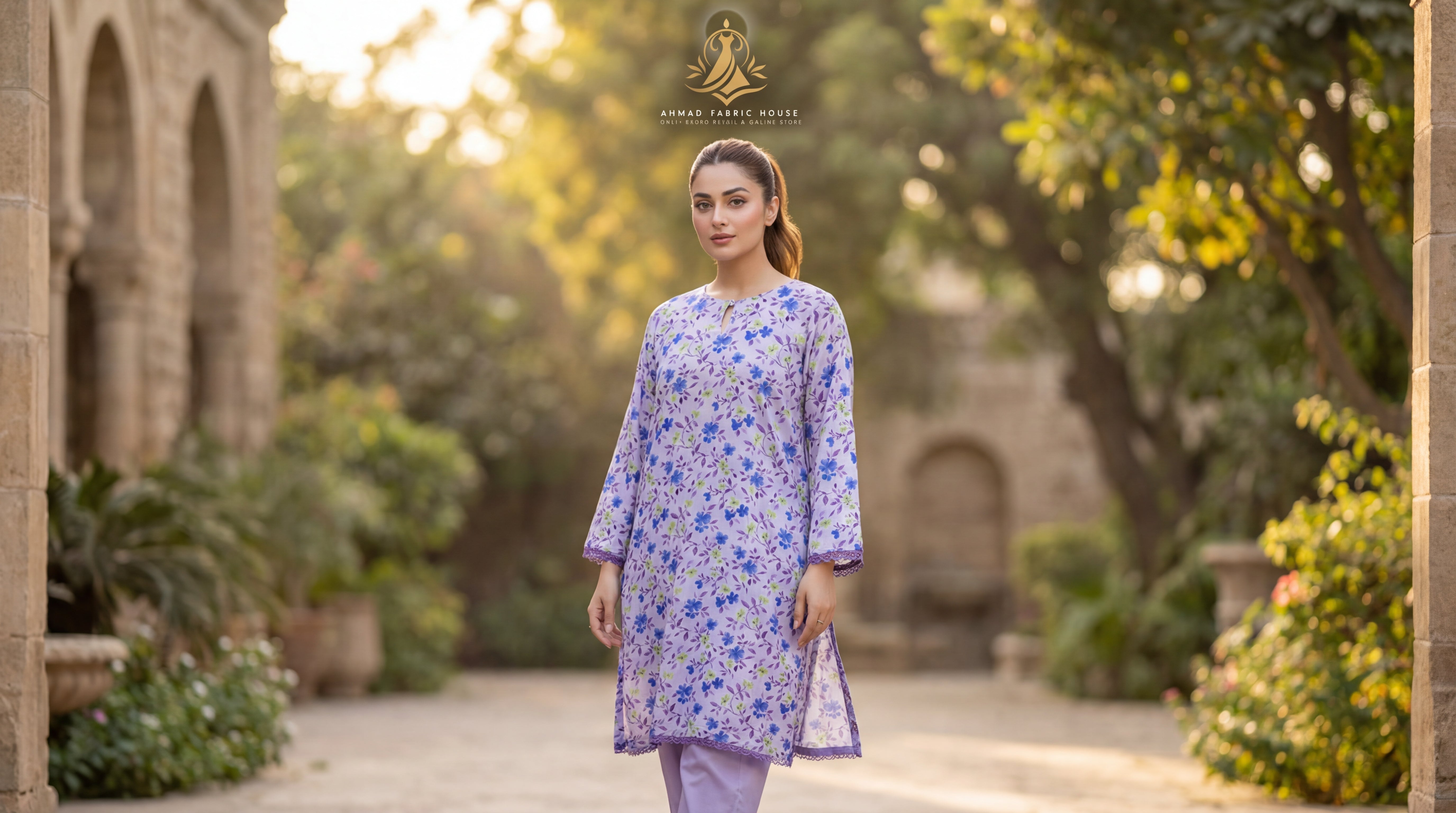 Stitched Linen Printed 2pc