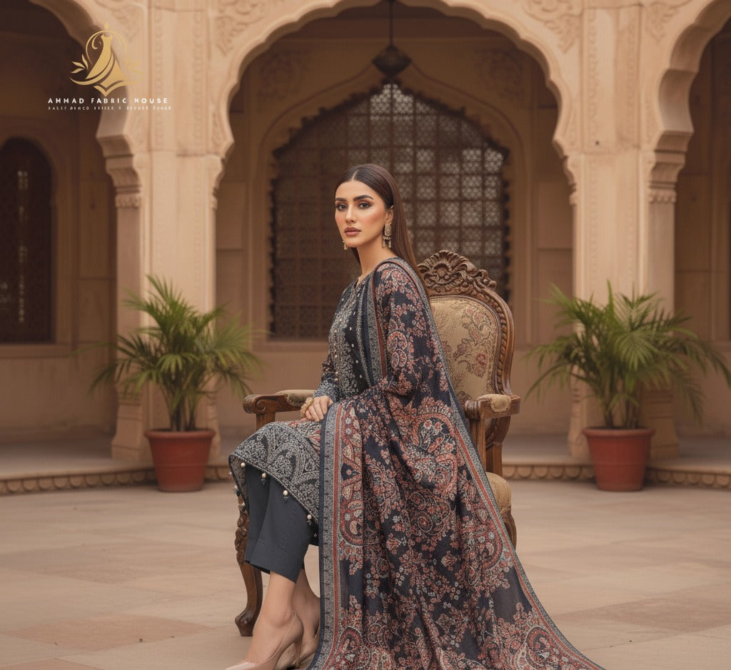 Ethnic Unstitched Printed Linen 3pc