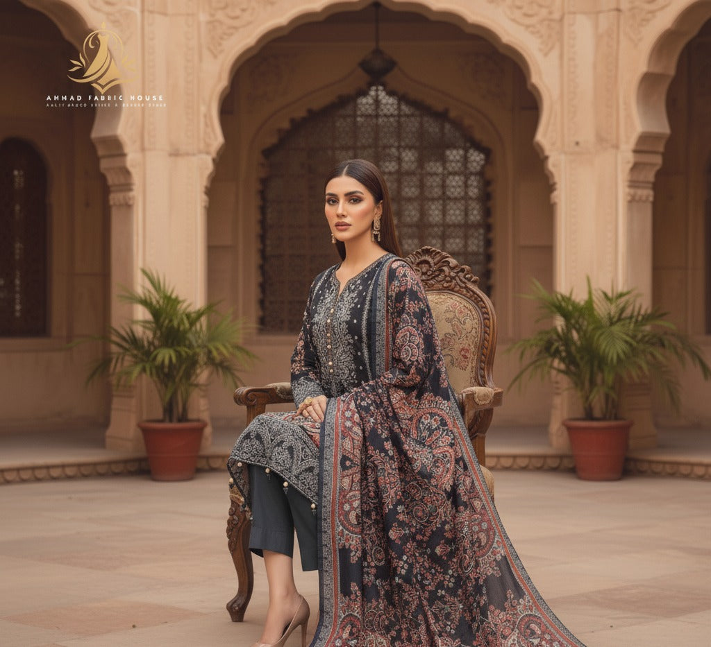 Ethnic Unstitched Printed Linen 3pc