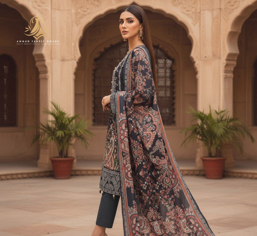 Ethnic Unstitched Printed Linen 3pc