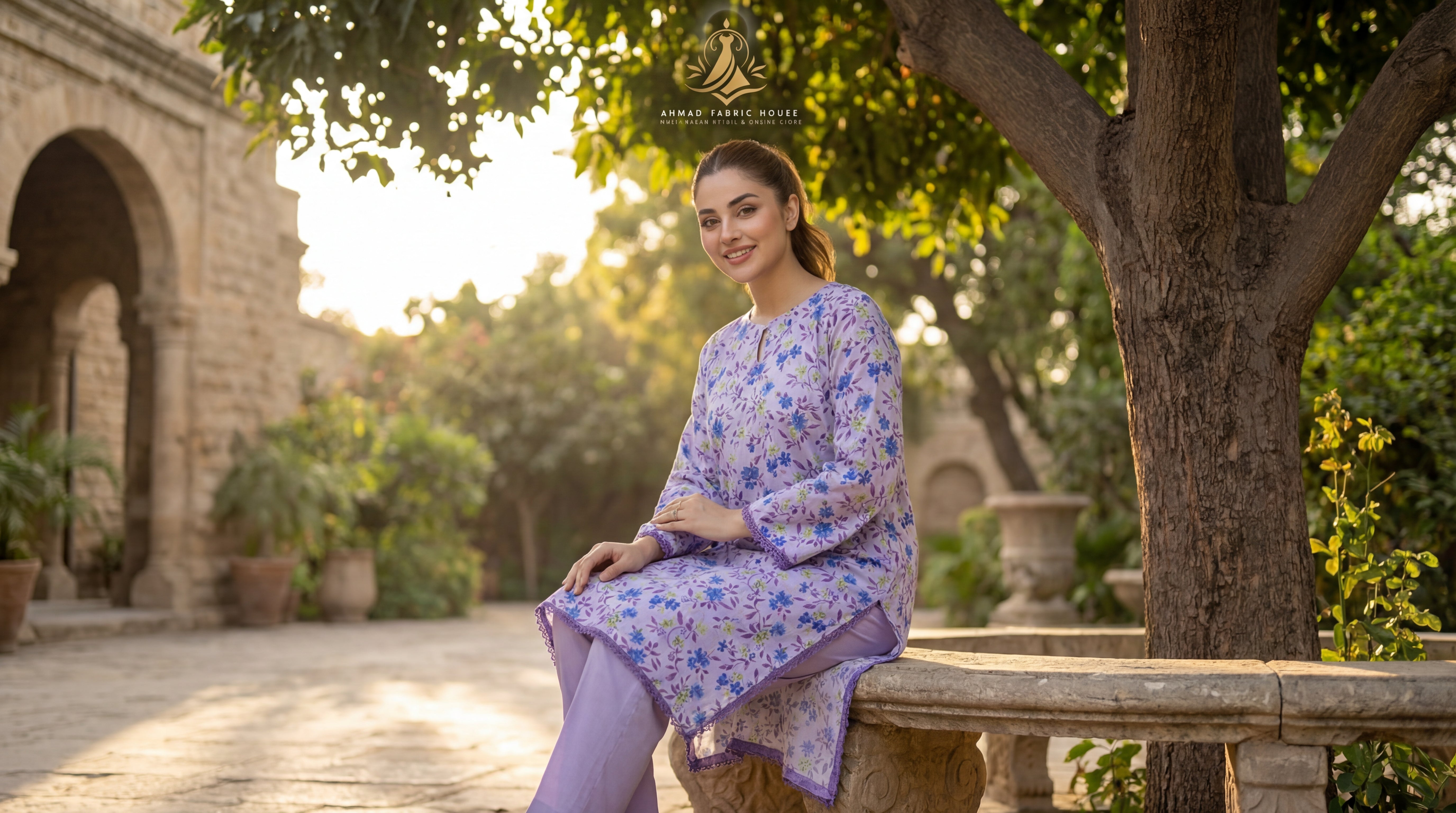 Stitched Linen Printed 2pc