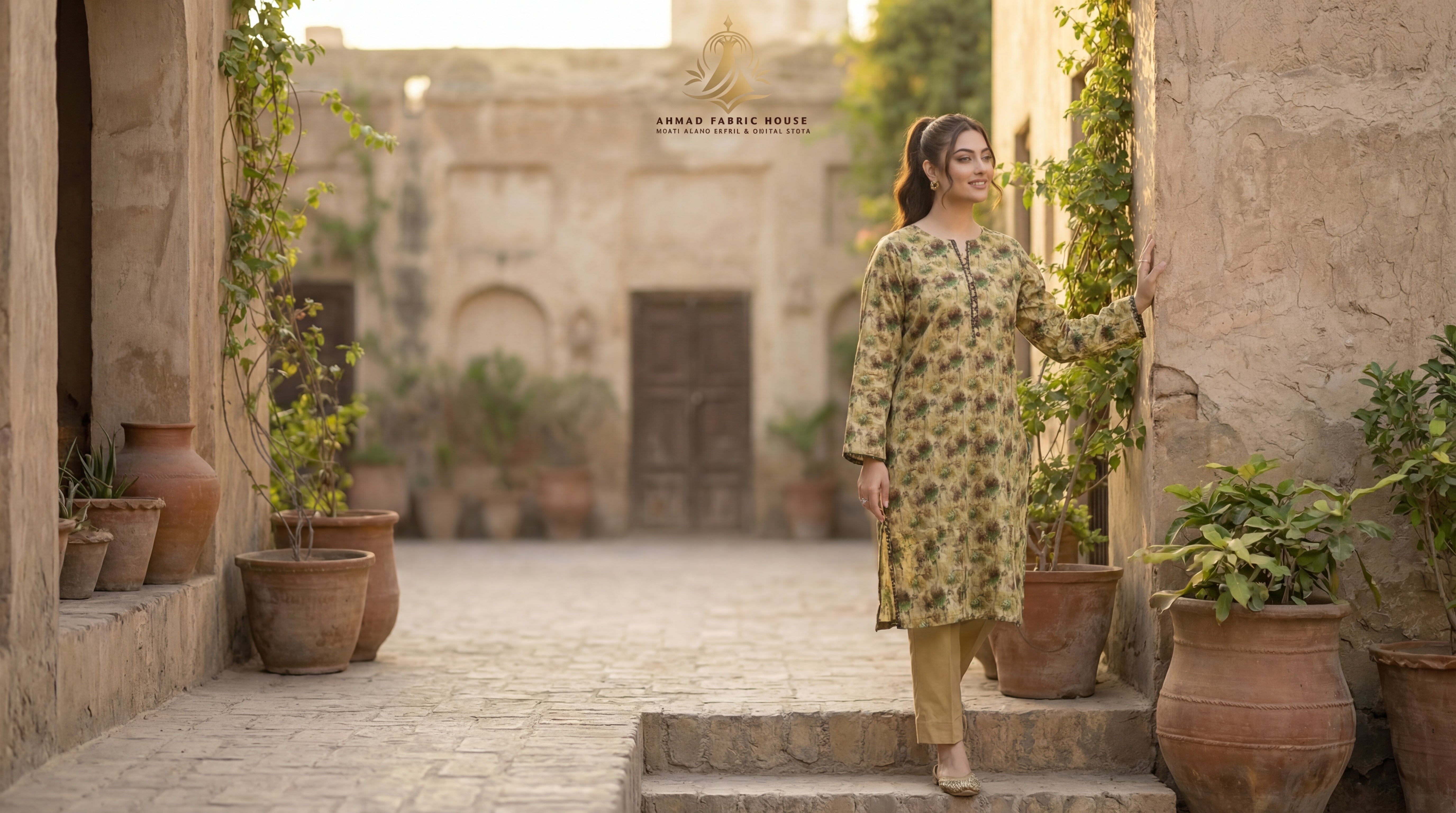 Stitched Linen Printed 2pc