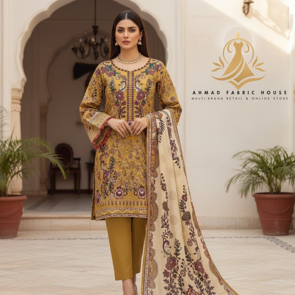 Ethnic Unstitched Printed Linen 3pc