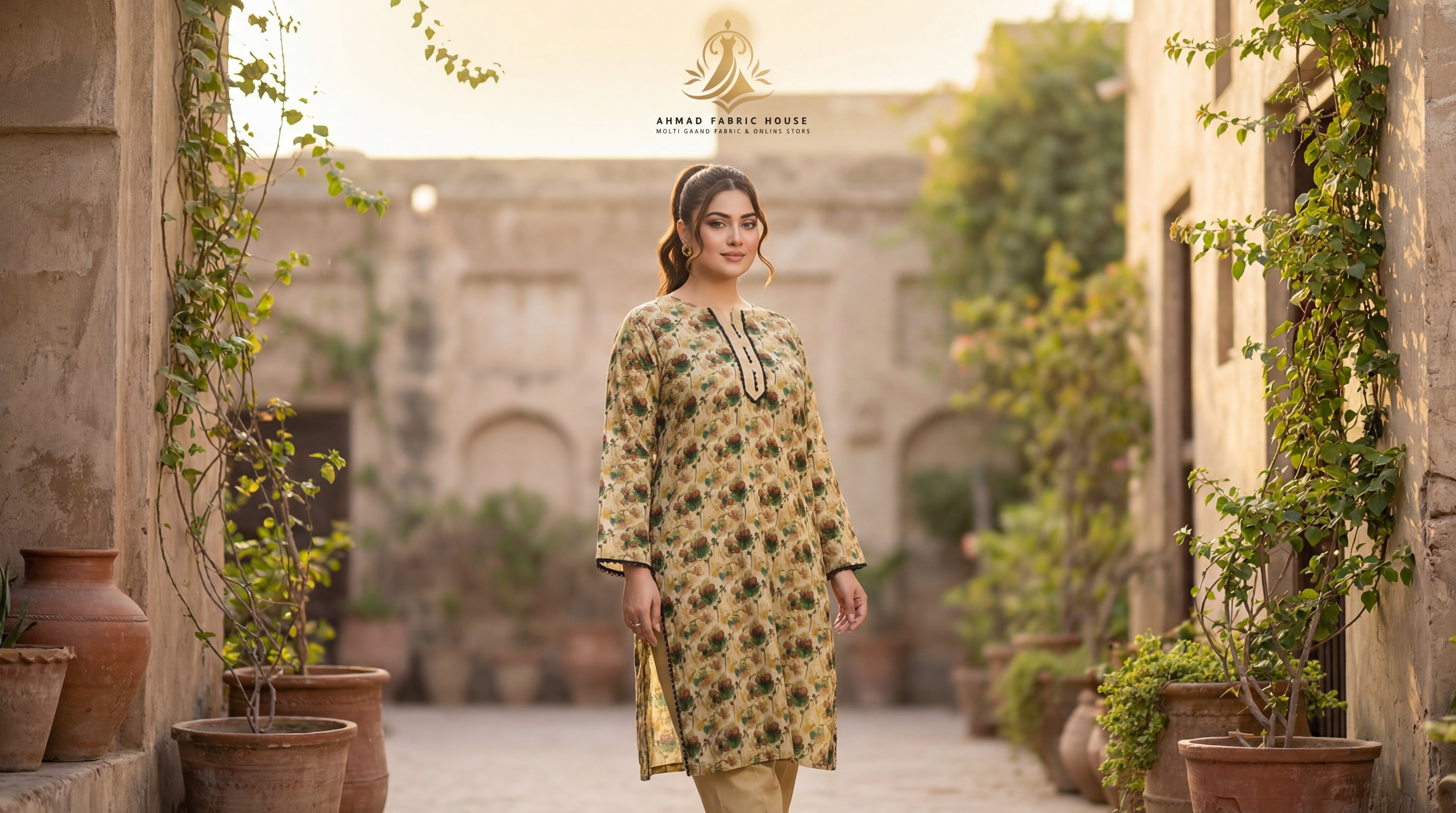 Stitched Linen Printed 2pc