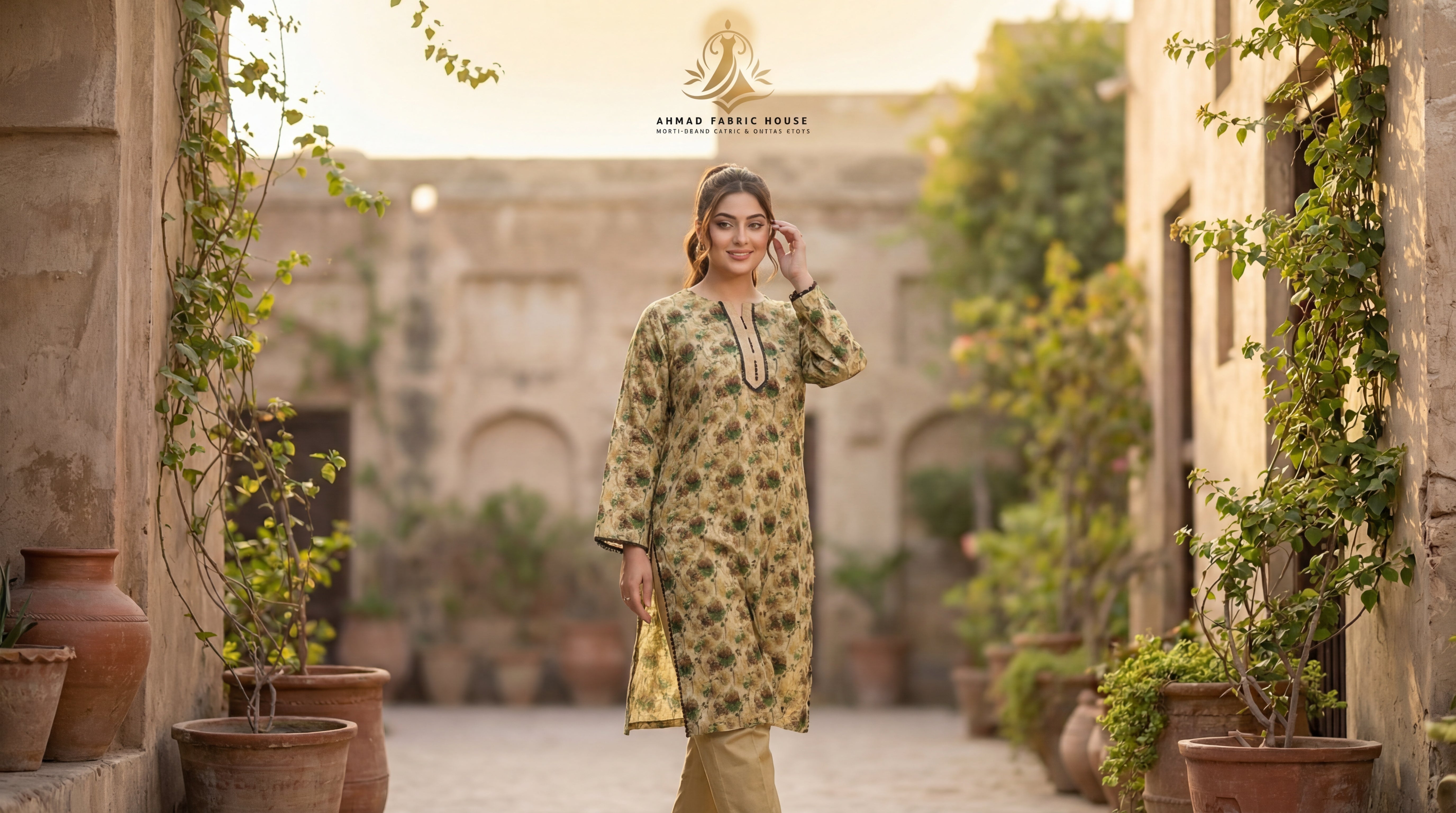 Stitched Linen Printed 2pc