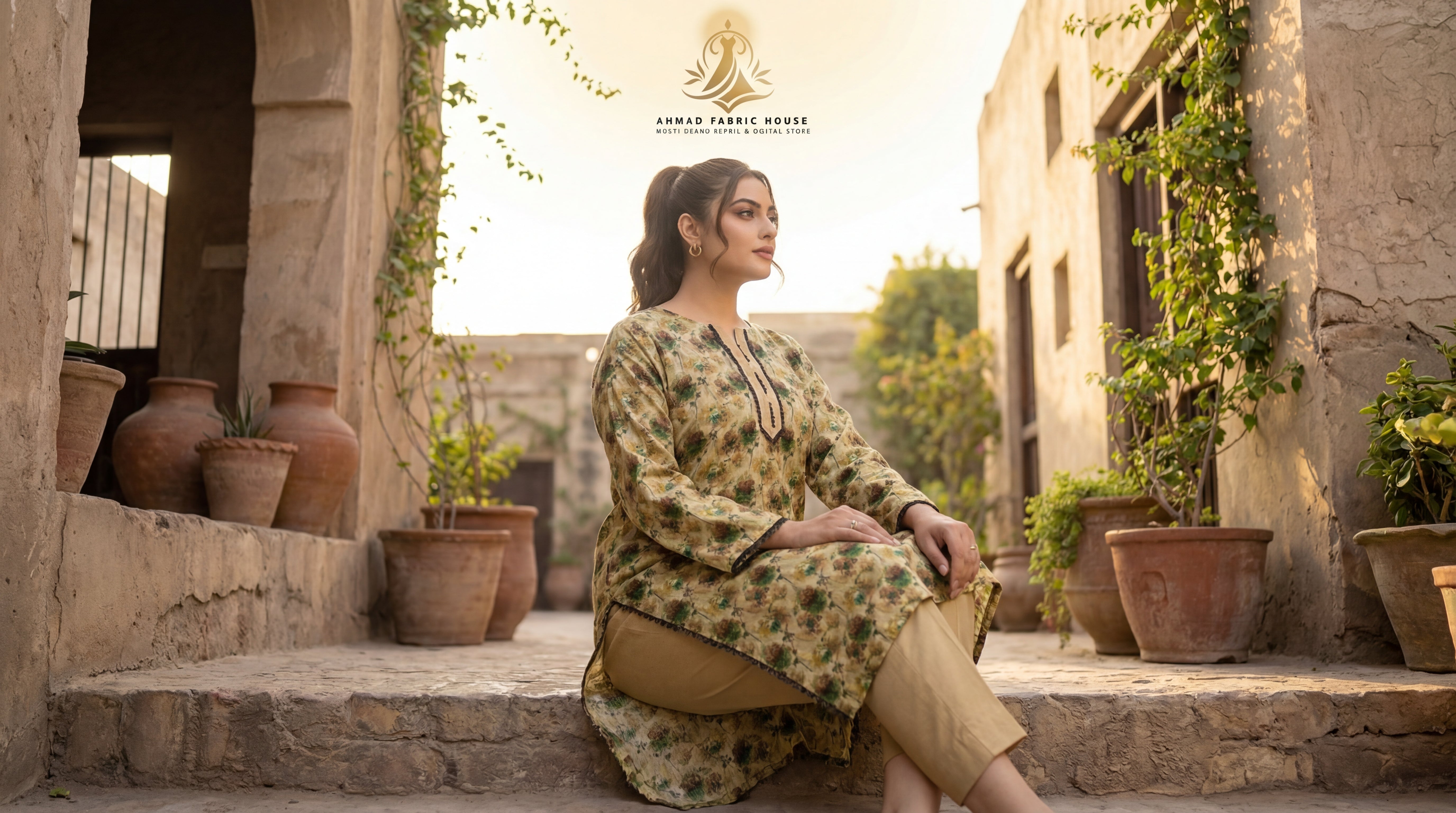 Stitched Linen Printed 2pc