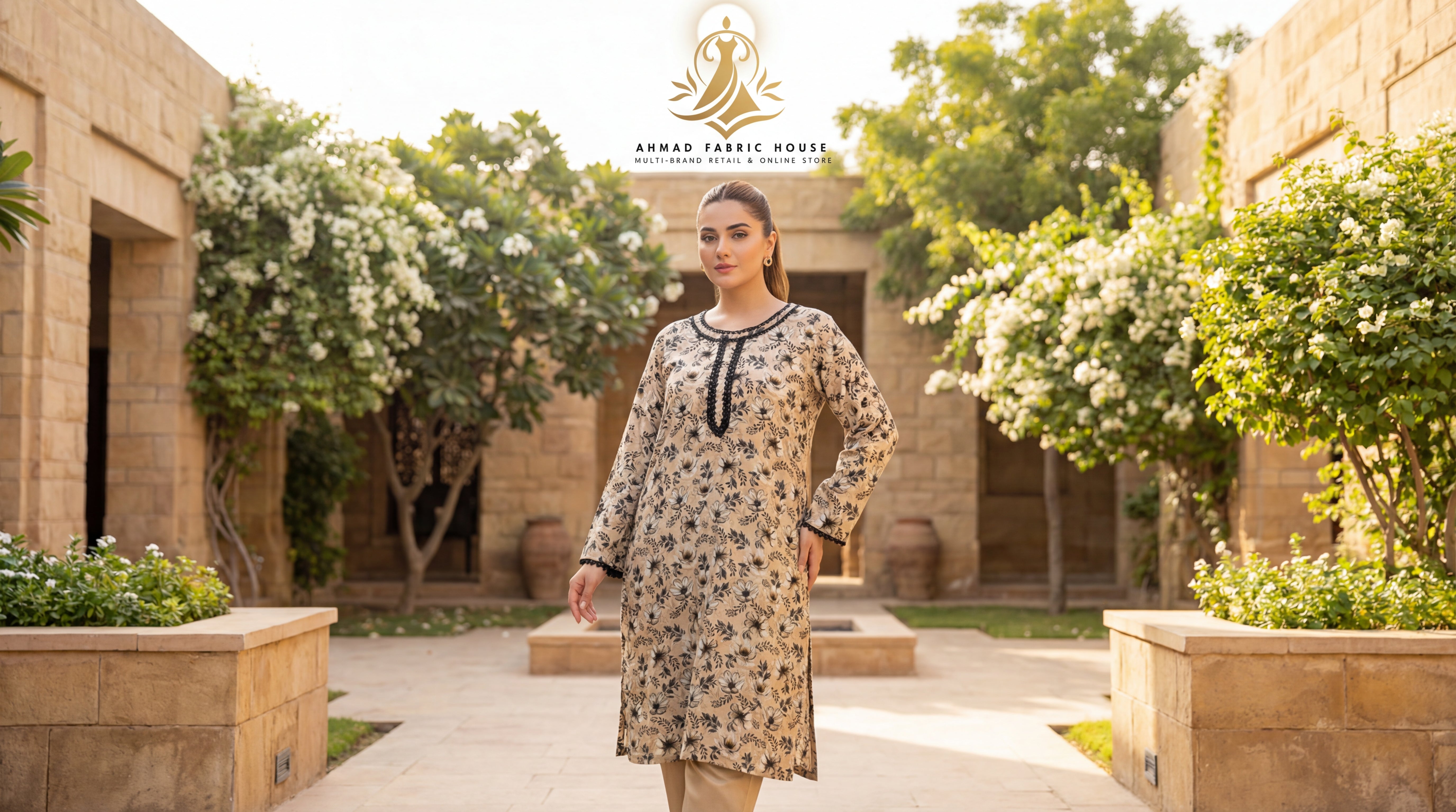 Stitched Linen Printed 2pc