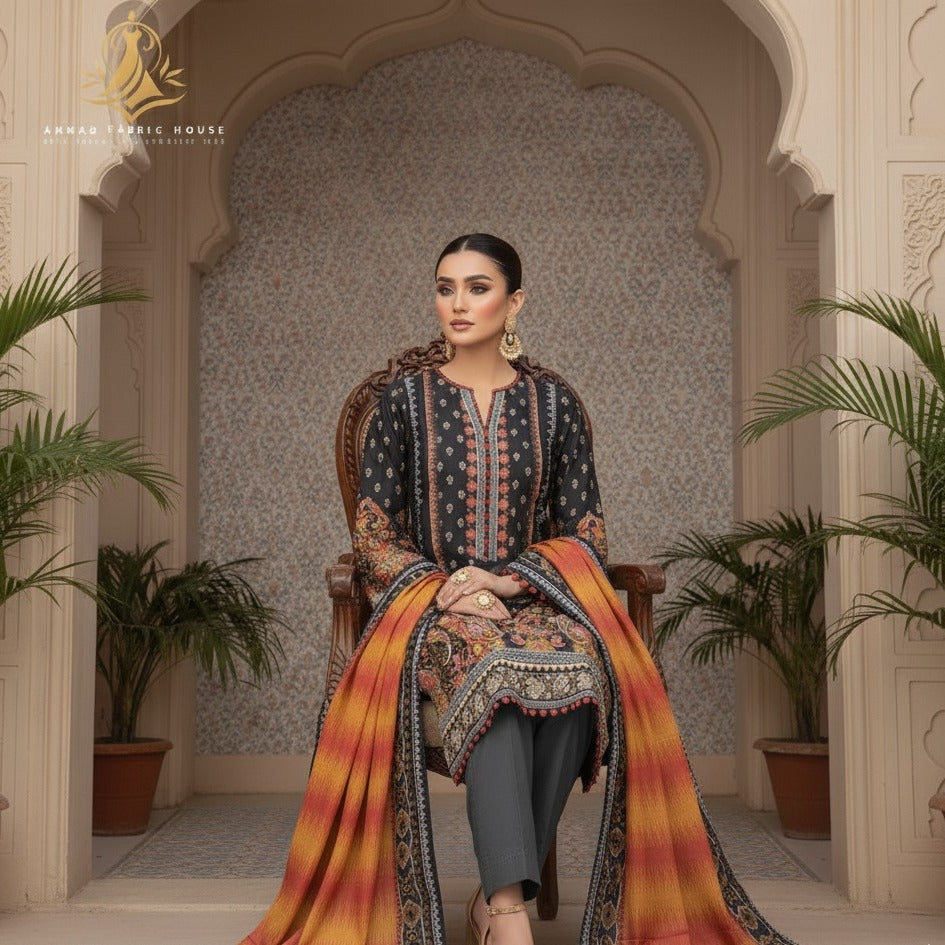 Ethnic Unstitched Printed Linen 3pc