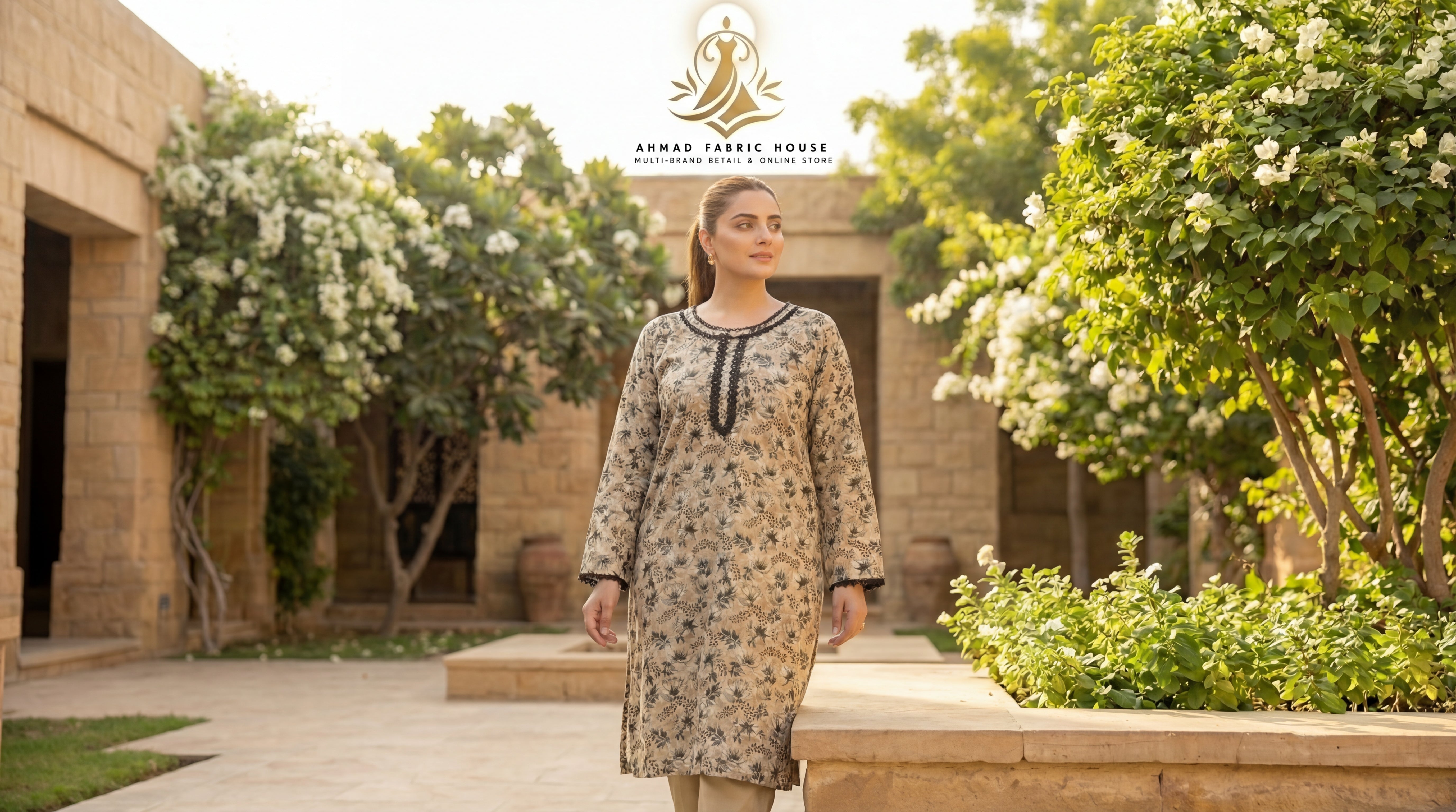 Stitched Linen Printed 2pc