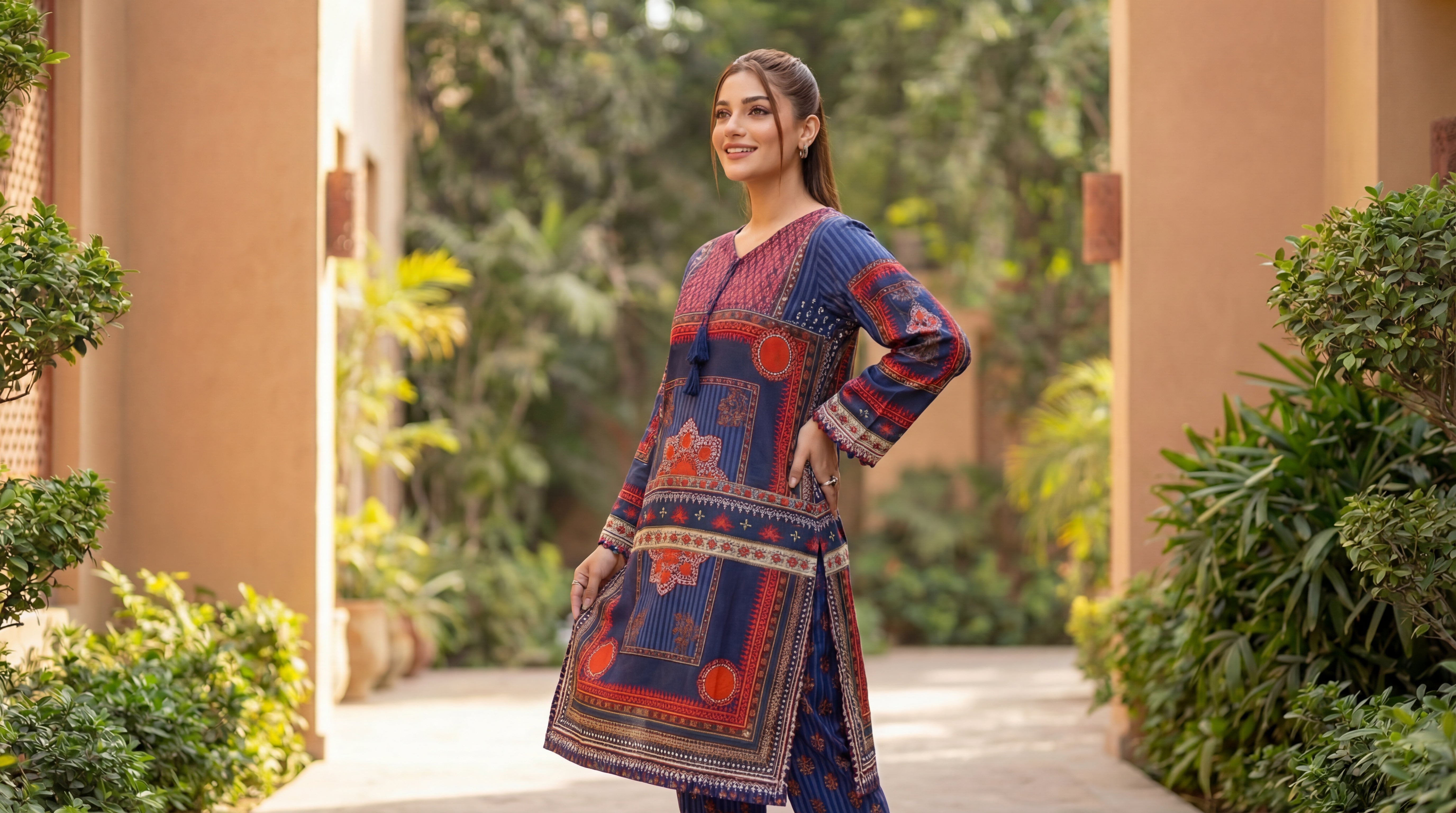 Stitched Silk Printed 2pc