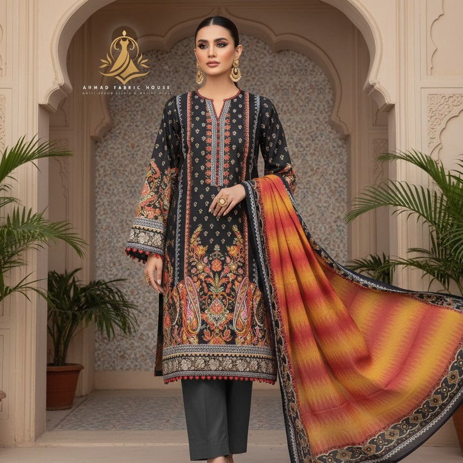 Ethnic Unstitched Printed Linen 3pc