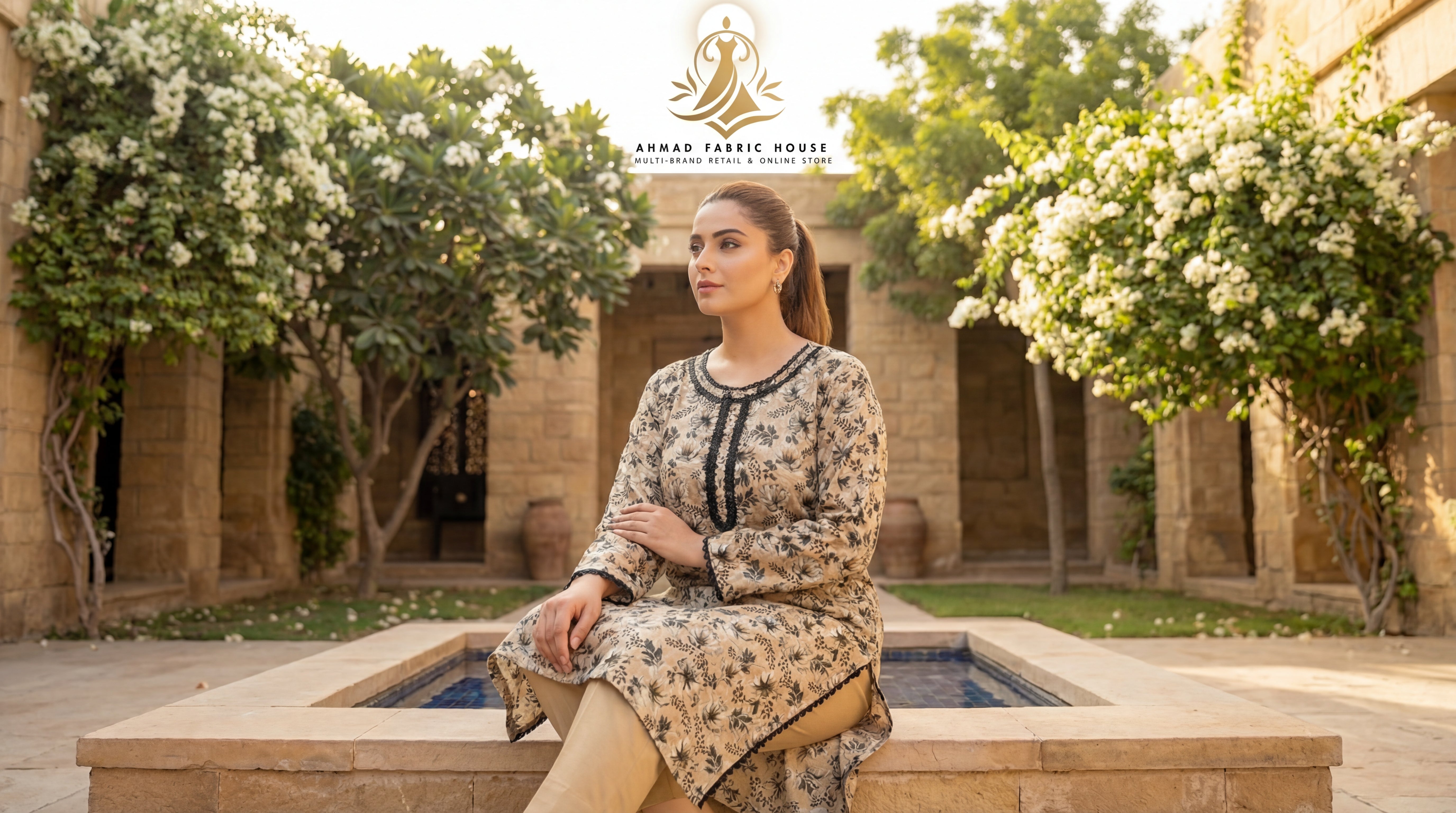 Stitched Linen Printed 2pc