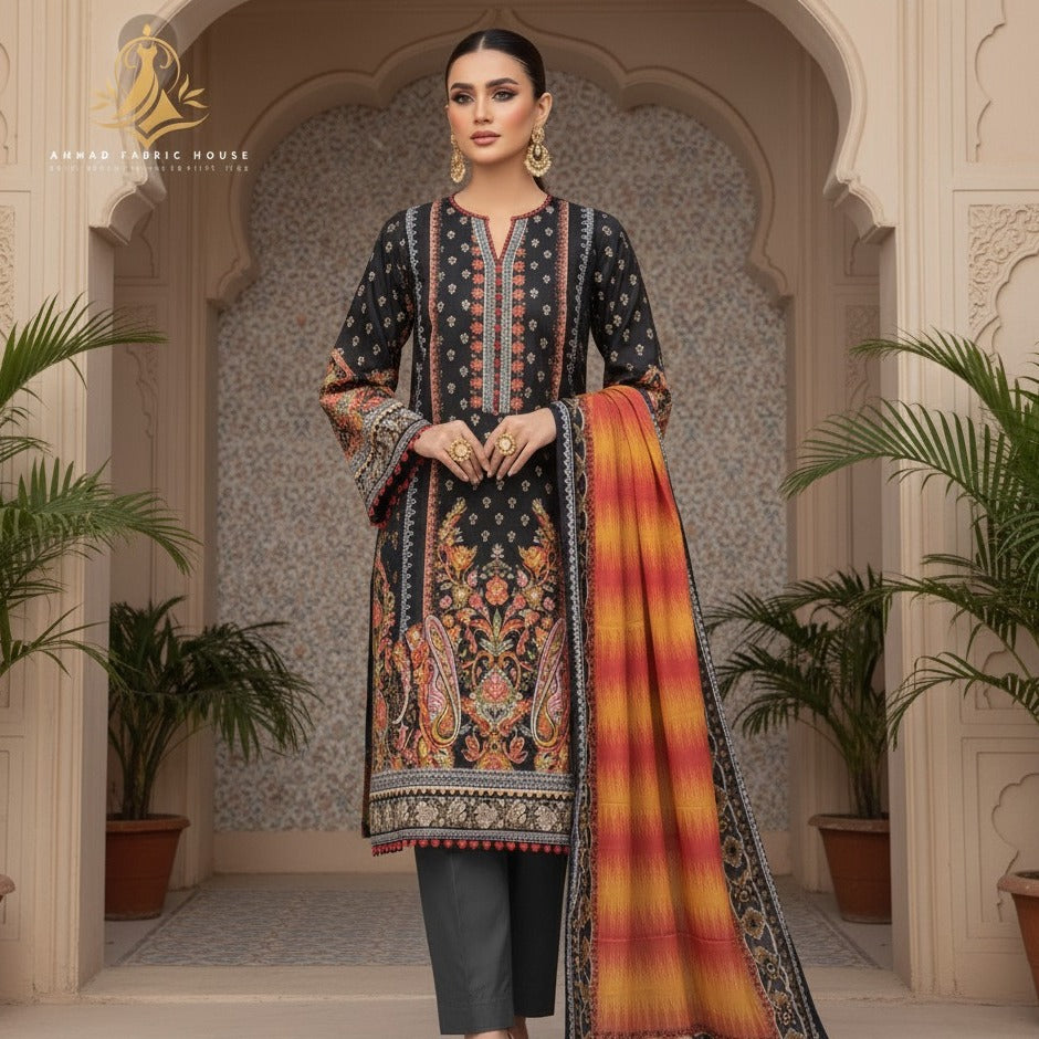 Ethnic Unstitched Printed Linen 3pc