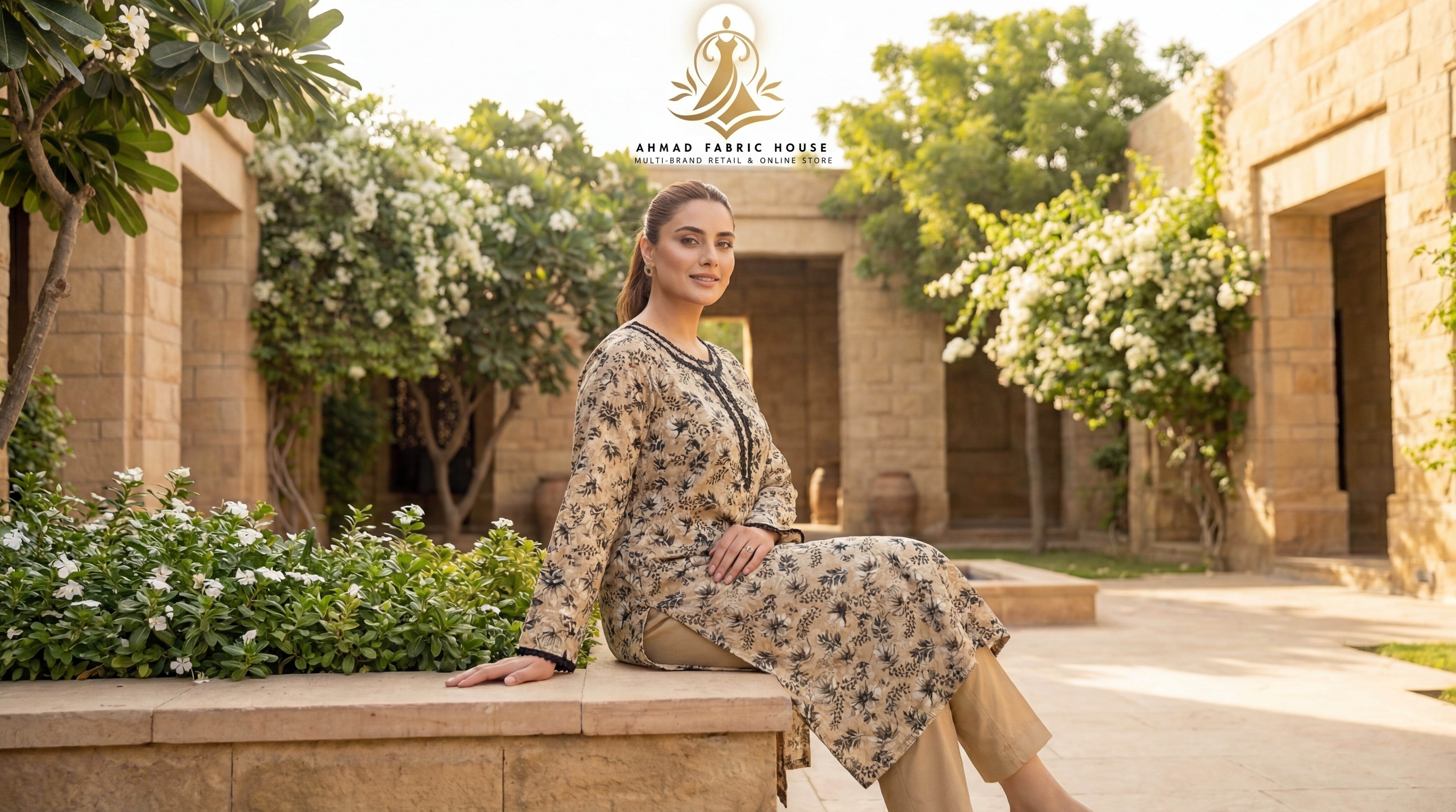 Stitched Linen Printed 2pc