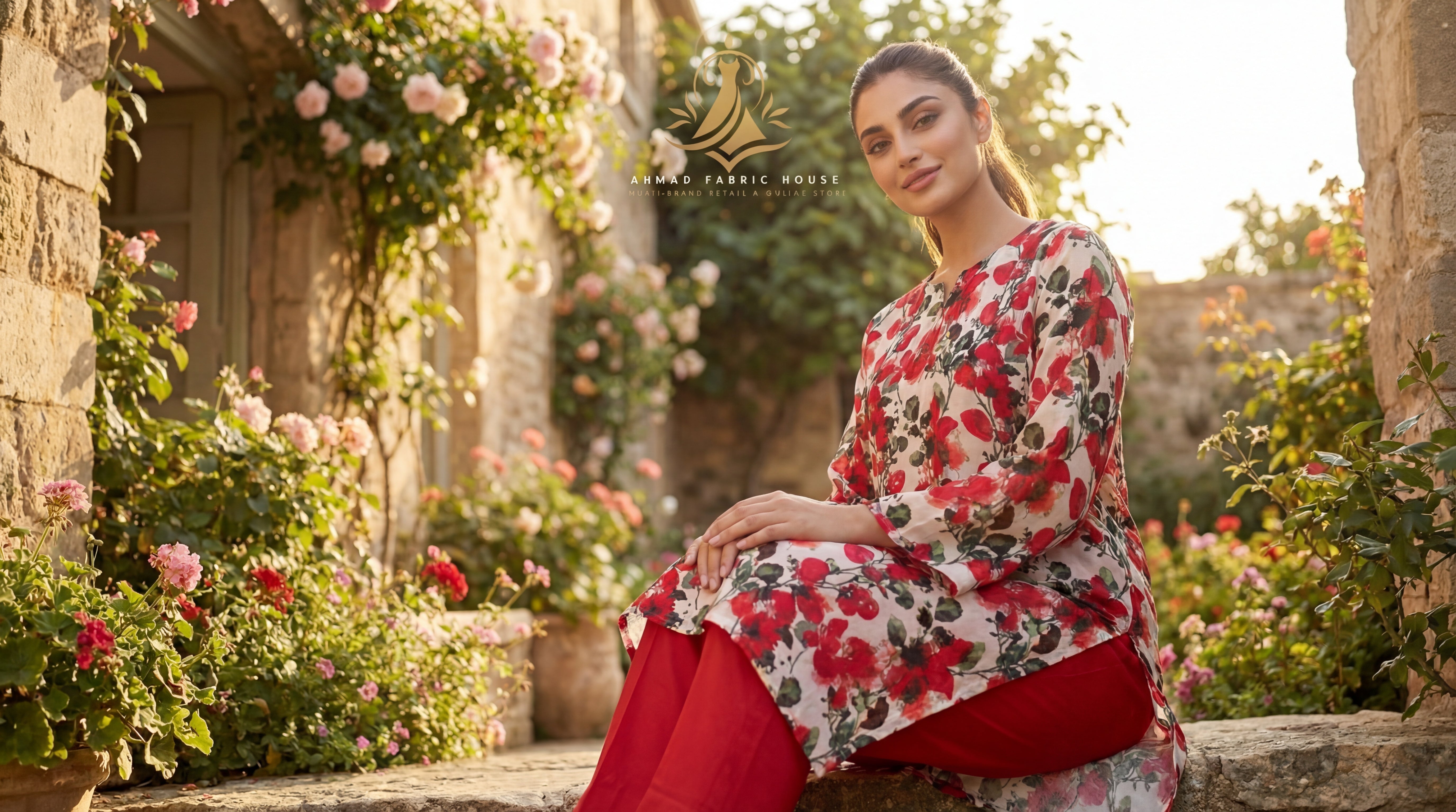 Stitched Linen Printed 2pc