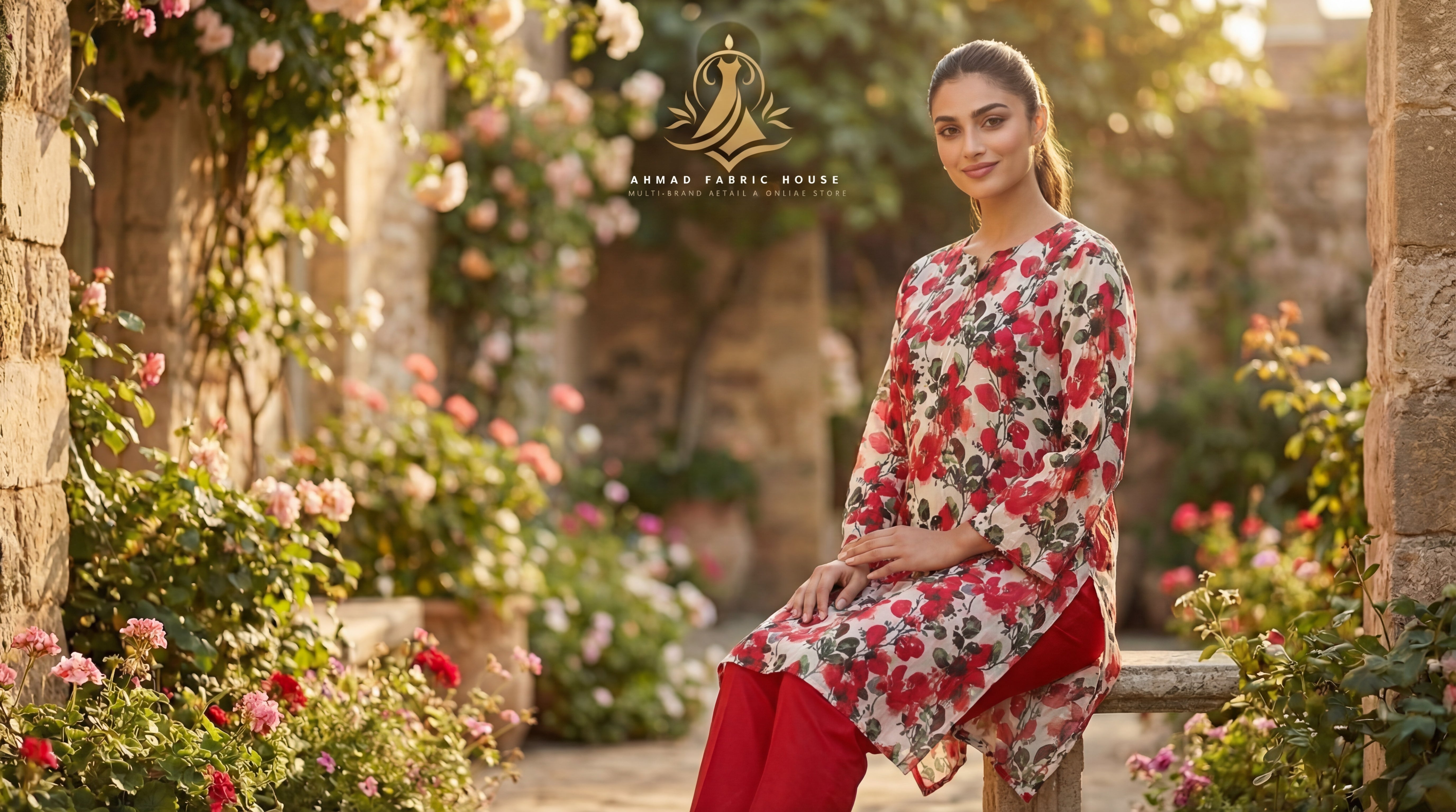 Stitched Linen Printed 2pc