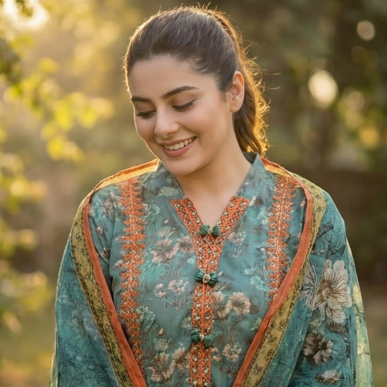 ZA Styles Stitched Khaddar Penal Frock 3pc