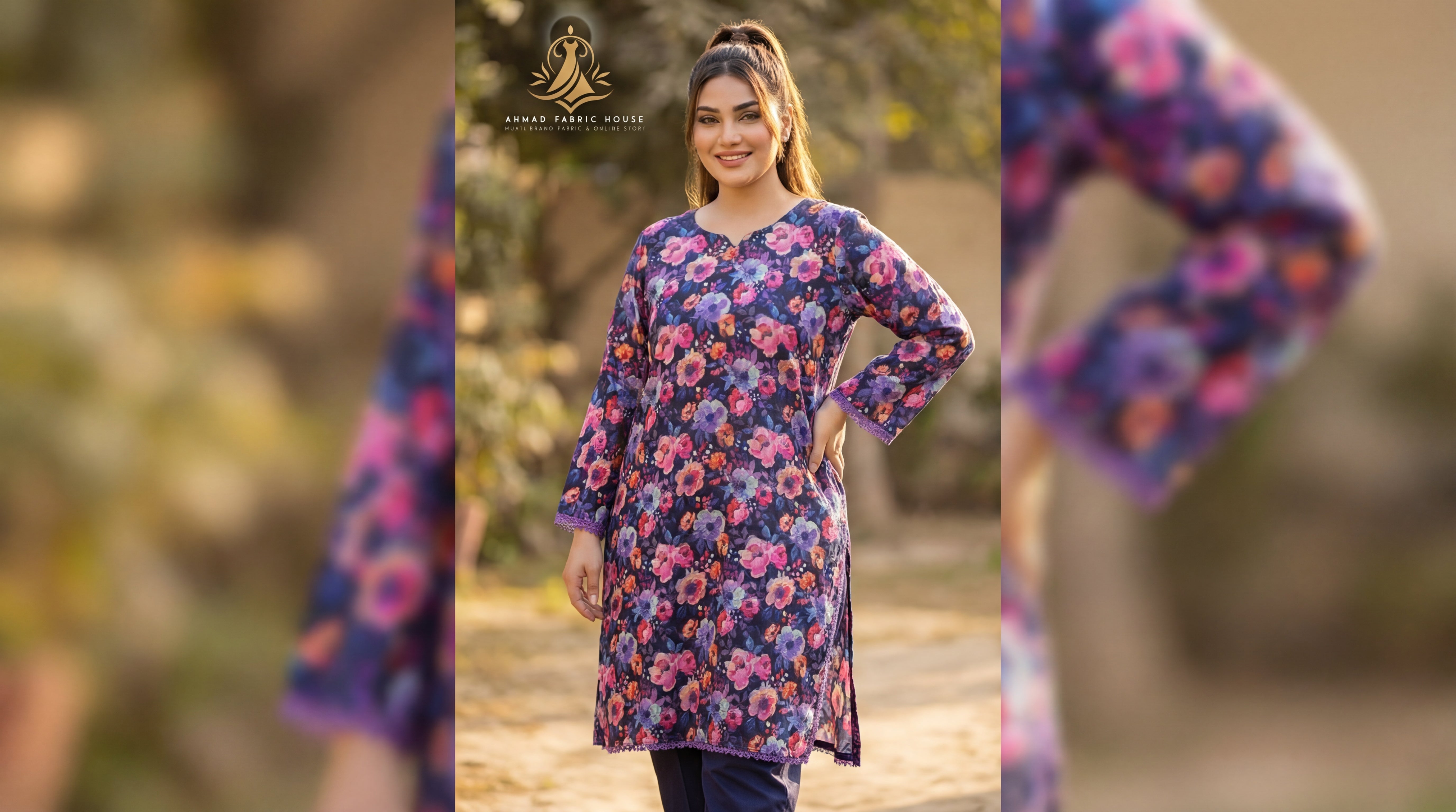 Stitched Linen Printed 2pc