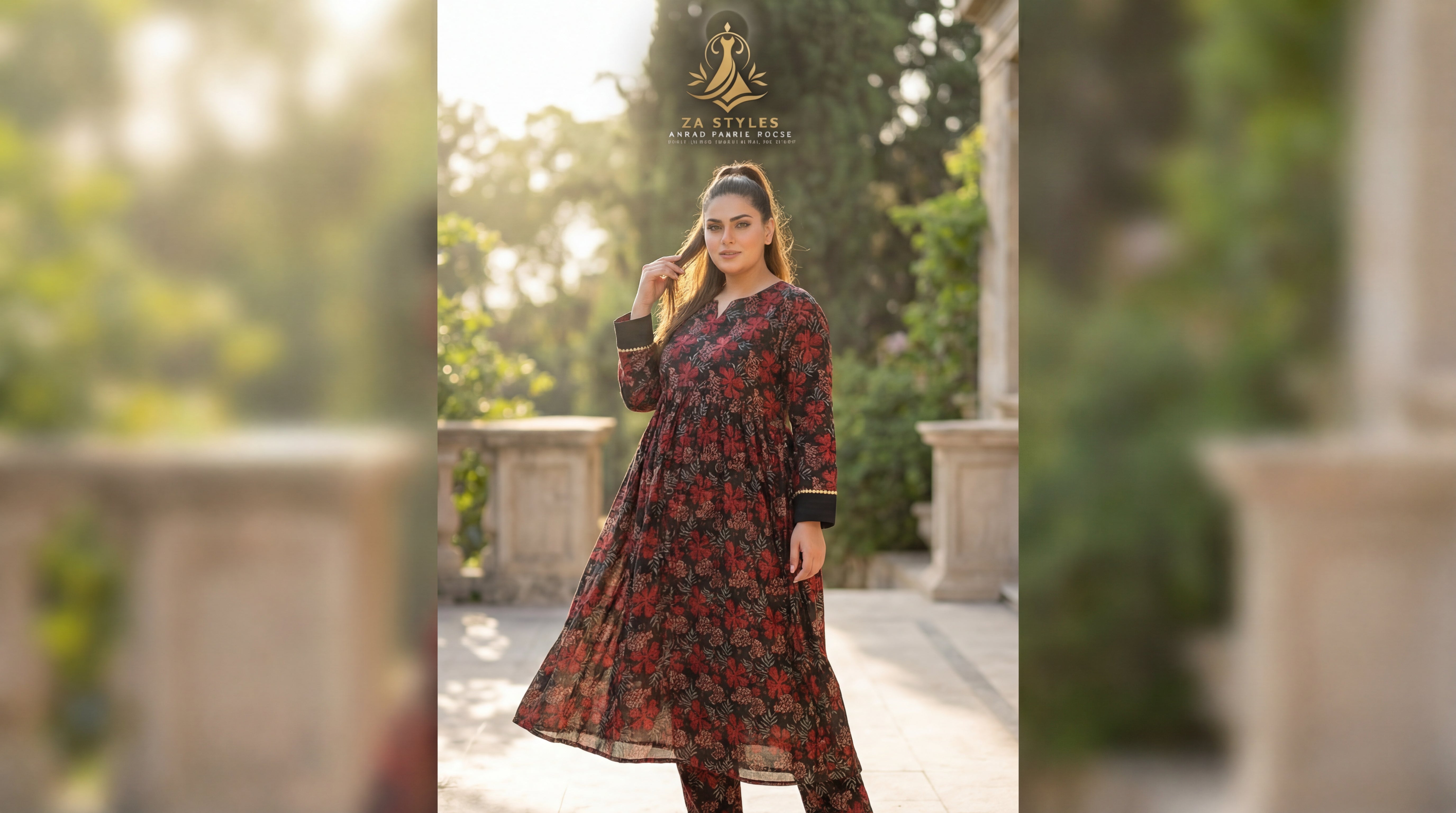 ZA Styles Stitched Vintax Peach Frock 2 pc