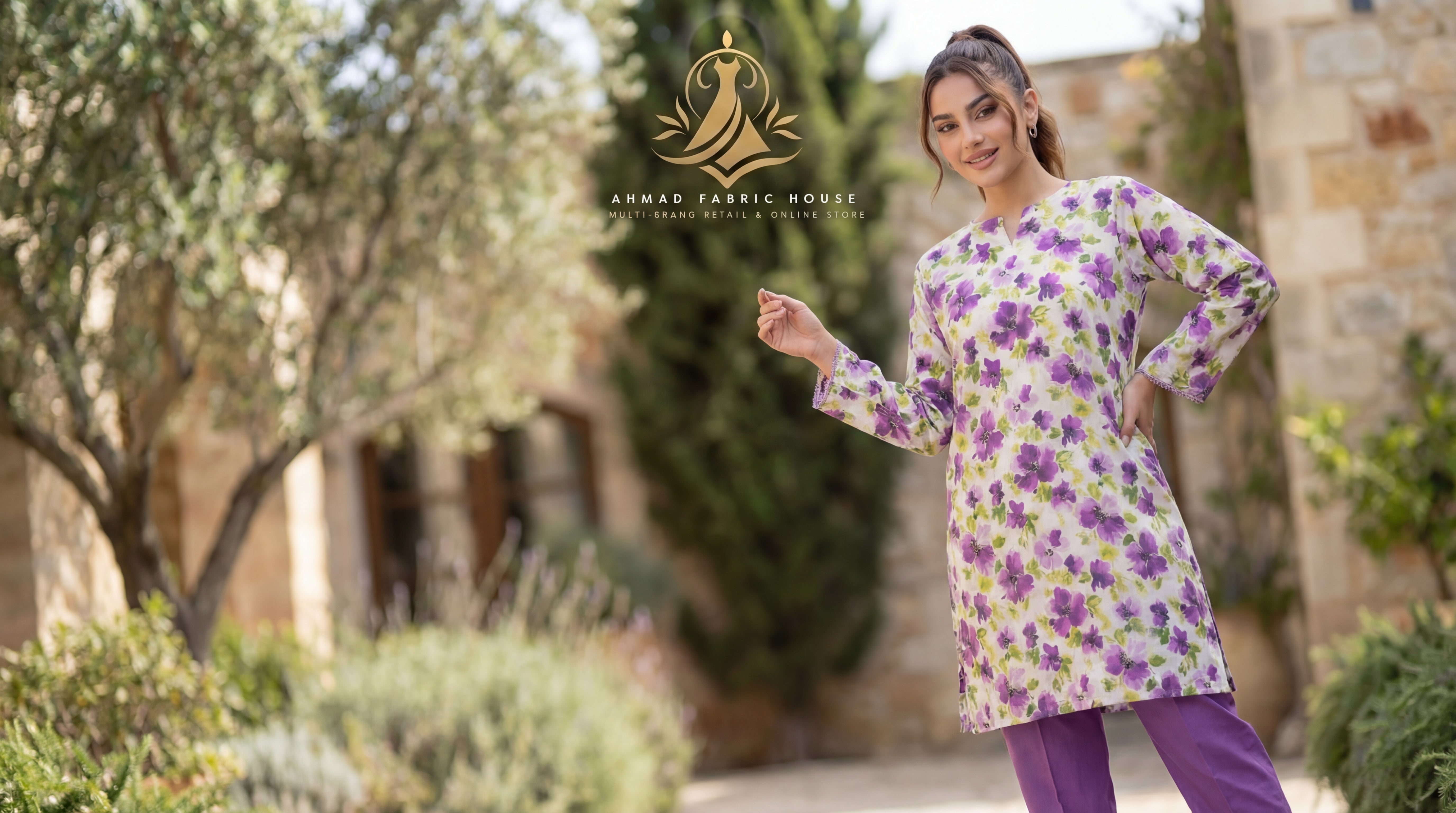 Stitched Linen Printed 2pc