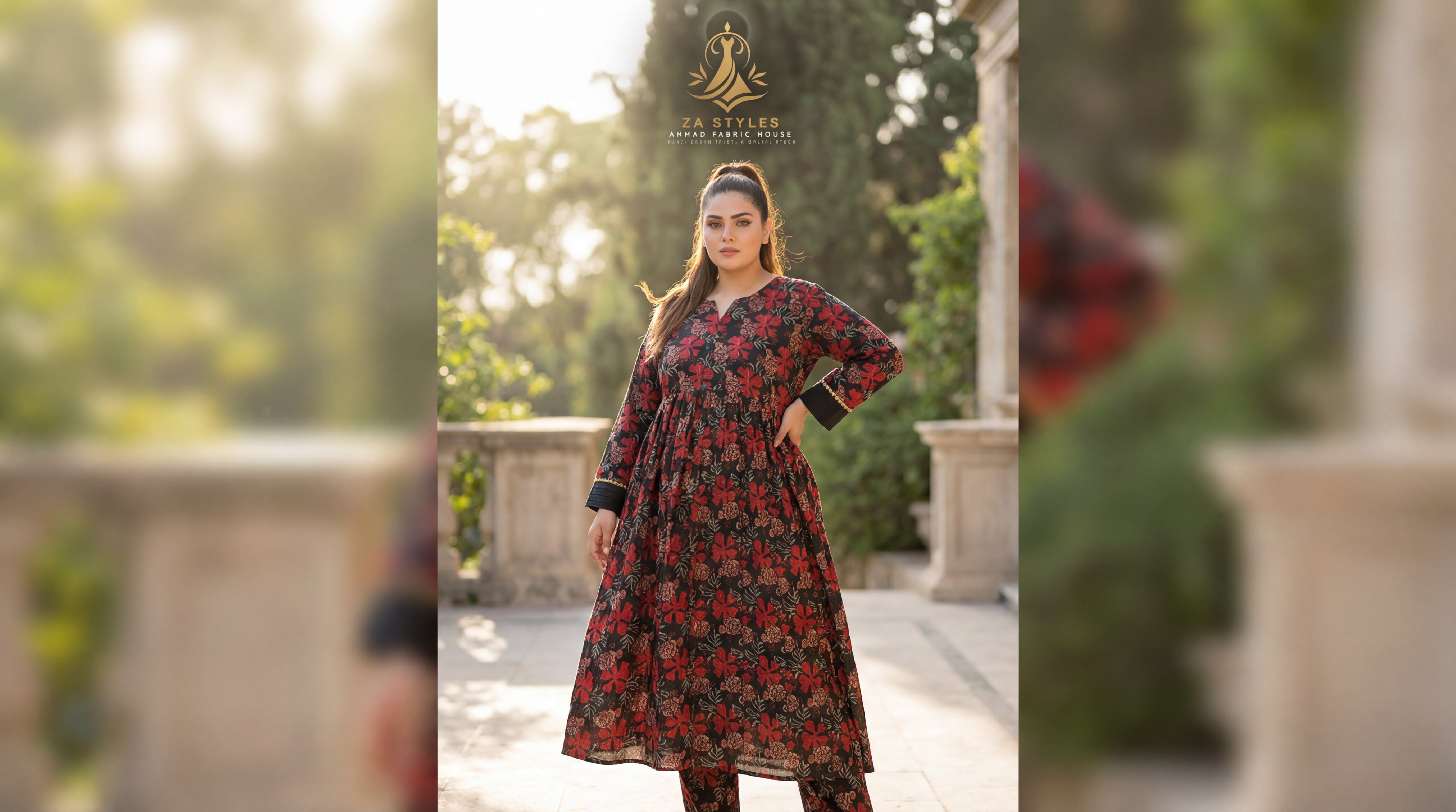 ZA Styles Stitched Vintax Peach Frock 2 pc