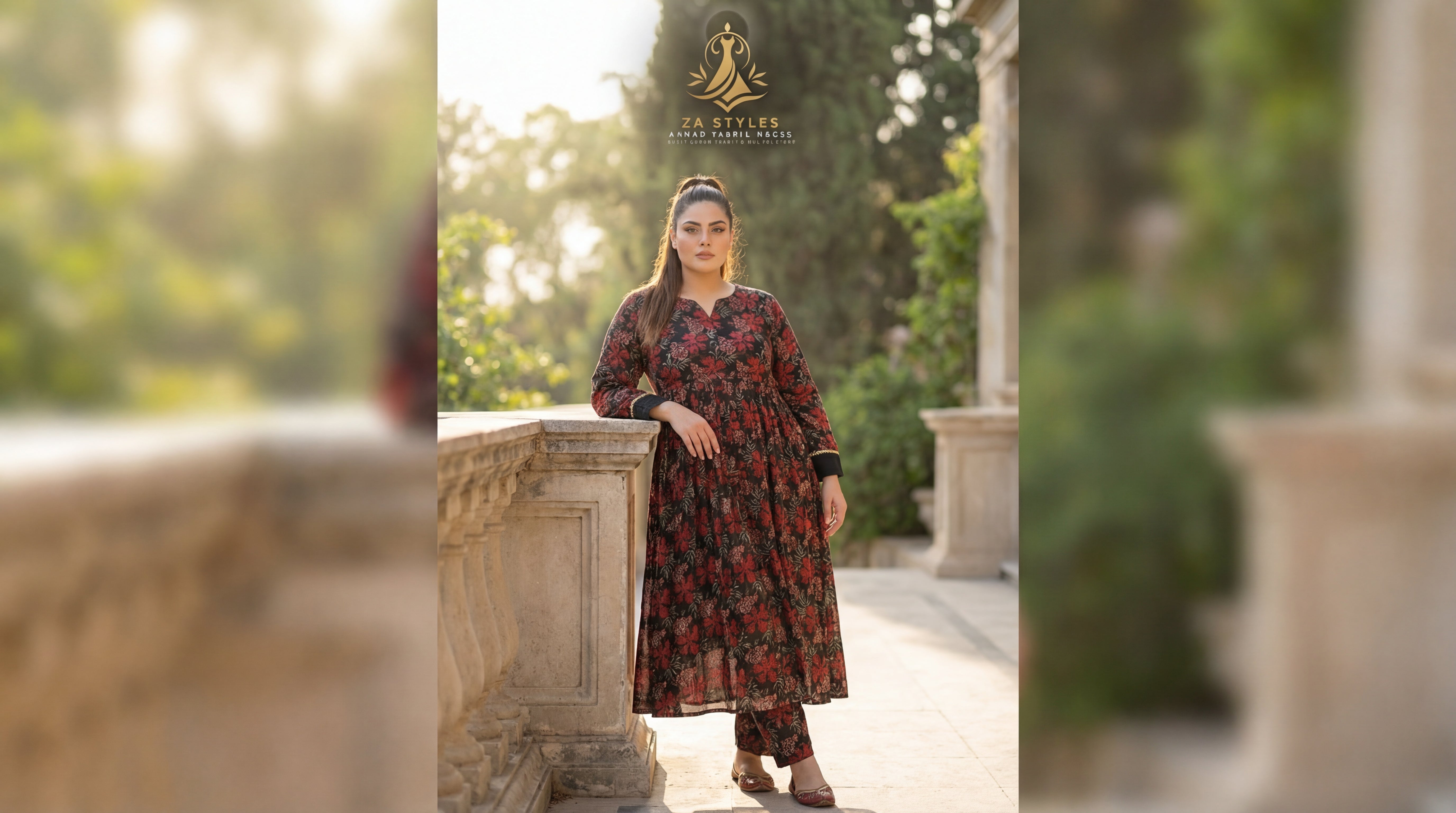 ZA Styles Stitched Vintax Peach Frock 2 pc