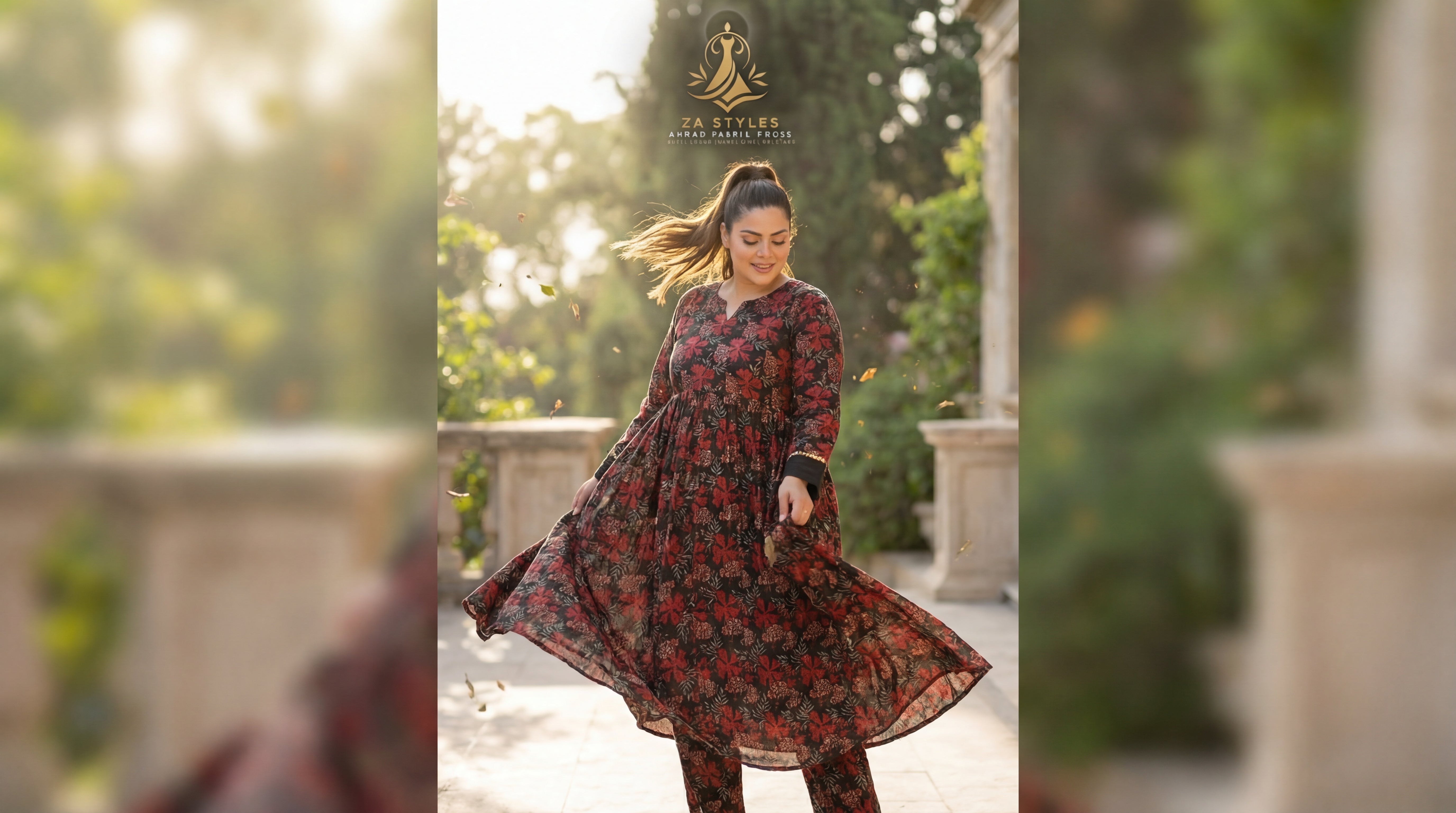 ZA Styles Stitched Vintax Peach Frock 2 pc