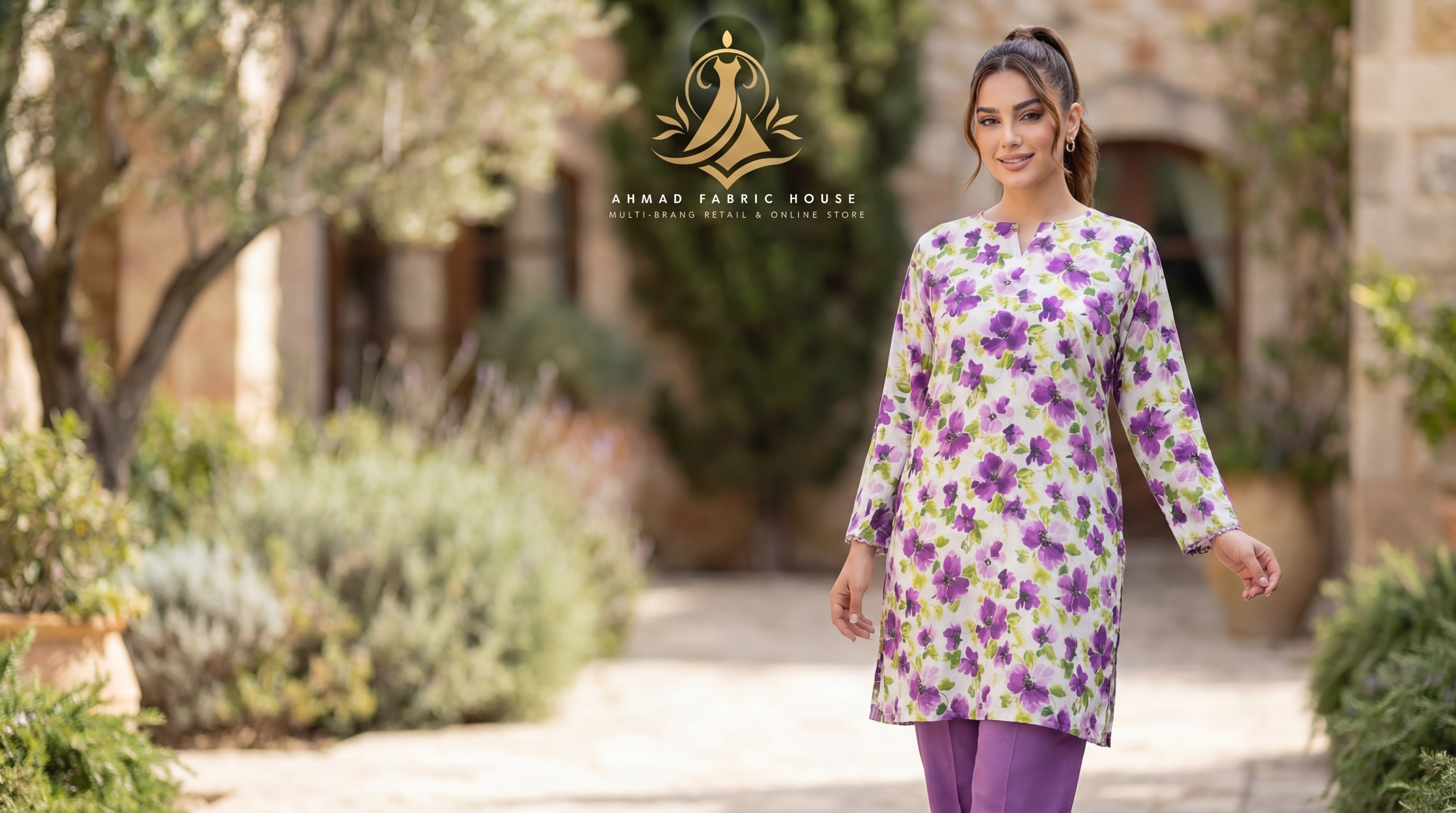 Stitched Linen Printed 2pc